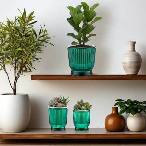 Set of 6 Self Watering Plant Pot 3 Sizes Plastic Double Layer Self Watering Flower Pot with Multi Mesh Drainage Holes Wicking Reservoir for Indoor Outdoor Garden Plants(Green) - Image 6