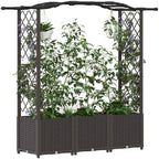 Raised Garden Bed with Trellis and Roof, Brown PP Planter Box - Image 3