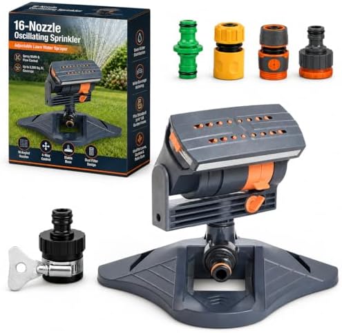 16-Nozzle Oscillating Sprinkler, Adjustable Lawn Water Sprayer with Spray Width and Flow Control, Wide Coverage Garden Watering Tool for Yard, Grass and Plants (Style A) by Unknown