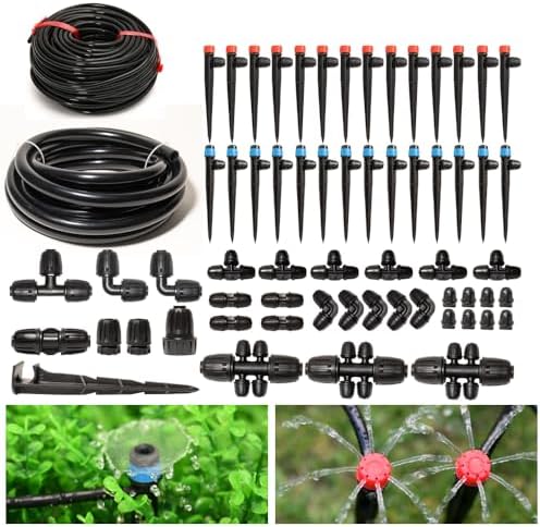 233FT Drip Irrigation System for Garden Kit with 1/2 Inch and 1/4 Inch Tubing Automatic Irrigation Equipment Locked Fittings Micro Drip 360 Degree Fan Sprayer Watering Kit for Greenhouse by Unknown