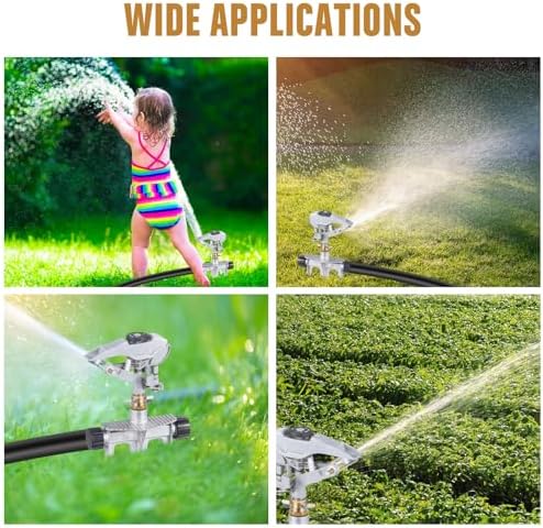 Landhoow 2 Pcs Lawn Sprinkler Heavy Duty Adjustable Pulsating Water Sprinkler Head with Spike Base Adjustable Spraying Area and Distance for Large Area Garden Lawn Yard Irrigation - Image 6