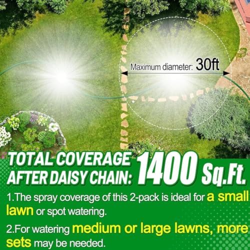 3-Nozzle Adjustable Metal Garden Sprinkler. 360° Rotary Design for Wide-Range Even Watering, Yards and Flower beds. Spike Base ensures Stable Placement, Easy to Install and Adjust.(Total 10m/32.8FT) - Image 2