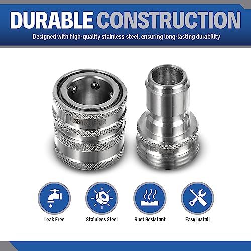 Essential Washer ¾” Stainless Steel Garden Hose Quick Connect Fittings | Plug & Coupler Set of 4 - Image 2