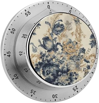 Mechanical Kitchen Timers for Cooking,Light Beige Flowers Printed 60 Minute Magnetic Countdown Timer,Cute Cooking Timers with Alarm,Stainless Steel Time Timer Manual No Batteries Required by Unknown