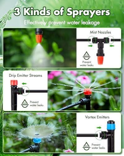 240FT Drip Irrigation System Kits - Automatic Garden Watering Sprinkler with 1/2 & 1/4 inch Tubing Hose Patio Misting Plant Irrigation Water Equipment Quick Connector for Greenhouse Flower Beds Lawn - Image 3