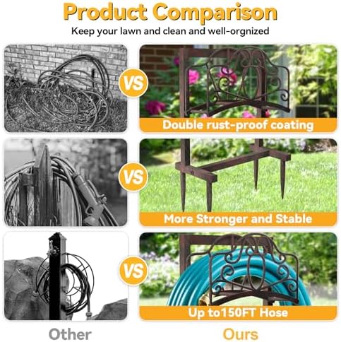 Garden Hose Holder, Heavy Duty Storage Reel Stand, Rustic Floral - Image 2