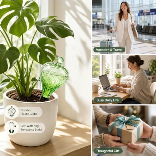 4 Pack 17 oz Large Plant Self Watering Globes to 2 Weeks Watering, Green - Image 4