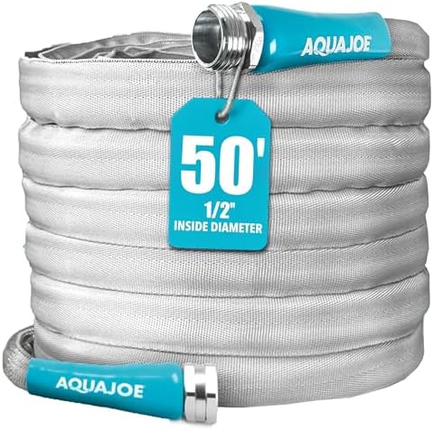 Aqua Joe Xtreme FiberJacket Garden Hose, Lightweight and Kink-Resistant, Durable Fabric Hose with Metal Fittings, 600 PSI Max, 50' x 1/2" Diameter by AquaJoe%C2%AE