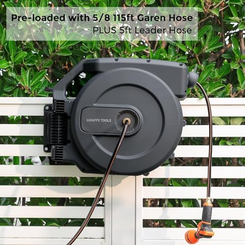 Giraffe Tools Garden Hose 25FT Lightweight Lay Flat Water Hose with AW505/8 Retractable Garden Hose Reel 5/8" x 115+5 ft - Image 4