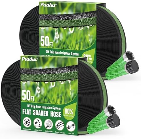 Flat Soaker Hose 100FT for Garden and Lawns by PUUKU