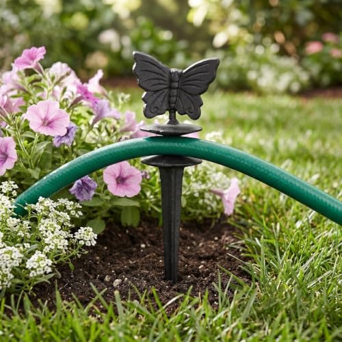 Vintage Cast Iron Garden Hose Holder Butterfly Shaped Freestanding Stake for Lawn and Patio Black Outdoor Hose Guide and Resists Fading - Image 6