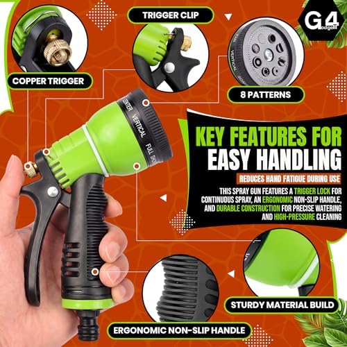 G4GADGET Hose Pipe Spray Gun, Heavy Duty 8 Function Garden Hose Spray Nozzle with Non Slip Grip & Flow Control, High Pressure Water Sprayer for Plant Watering, Lawn, Car Washing & Pet Cleaning - Image 4