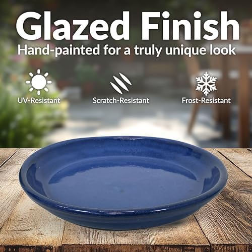 Sunnydaze 9" Ceramic Plant Saucers for Planters, 2pk, Imperial Blue - Image 2