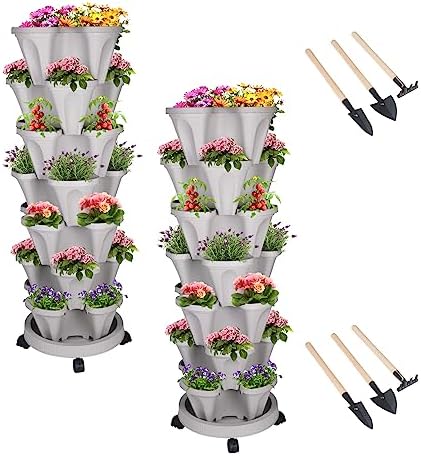 DUNCHATY Stackable Vertical Garden Planter, 7 Tier Herb Planter Pots, Indoor/Outdoor, Gray by DUNCHATY