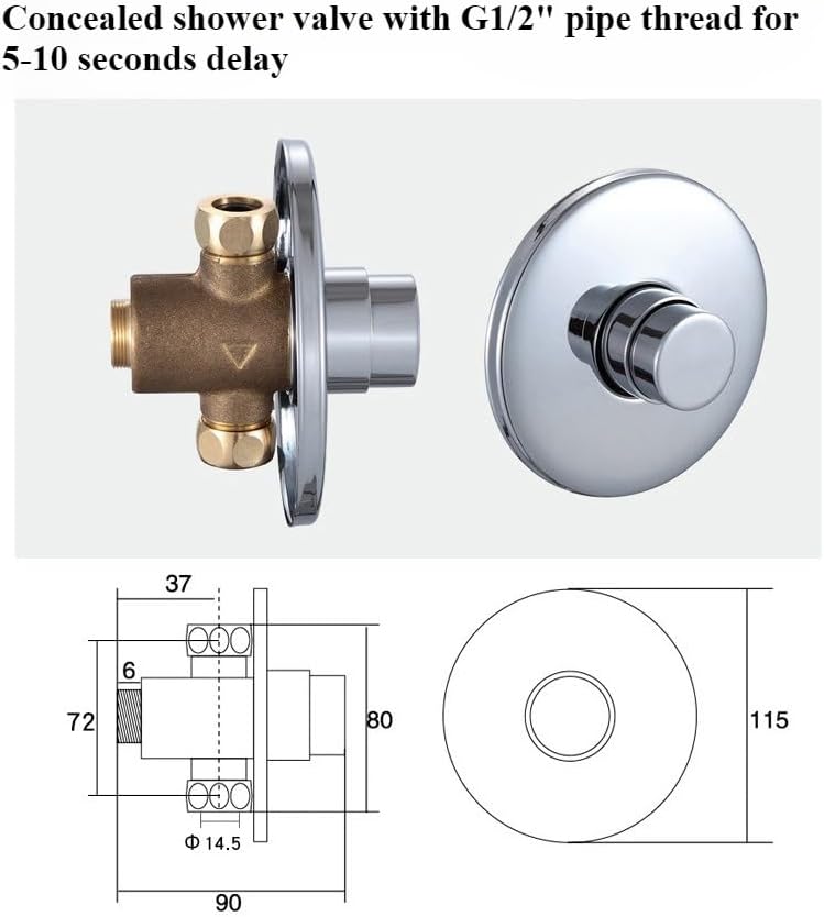 Heavy-duty self-closing shower valve, chrome-plated brass shower controller, wall-mounted shower faucet, suitable for gyms, swimming pools, schools and public facilities (Full concealed installation) - Image 5
