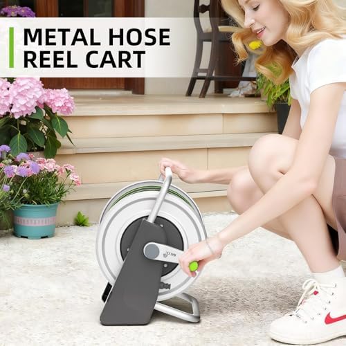 Metal Garden Hose Reel Cart,Hose Holder Up to 50-80 Feet of 5/8" Hose,Wall Mounted Water Hose Reel,Portable Hose Reels for Outside Car Washing, Watering - Image 7