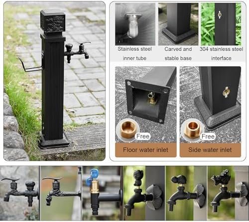 Full Copper Garden Water Column,Frost Free Spigot Unique Carving,Outdoor Hose Extender Garden Watering Tool,Garden Tub Faucet With Hose Holder Freestanding,for Garden Irrigation/Car Wash/Watering Flow - Image 6