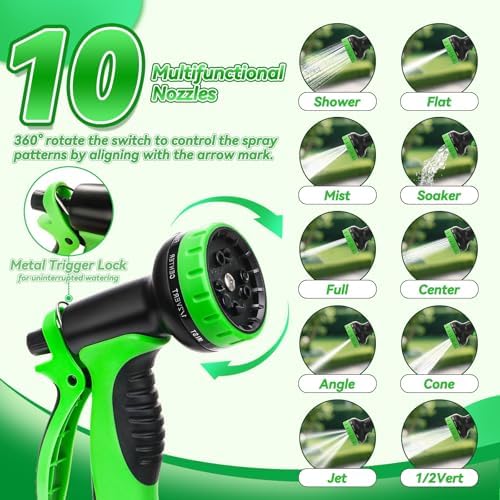 Non-Expanding Garden Hose 100FT, Lightweight Flexible Hose with 10 Function Nozzles, Leak-Proof Metal Interface, Kink Free, Wear-Resistant, Outdoor Long Hose Pipe for Car Wash, Yard, Lawn - Image 2