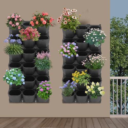 36 Pockets Vertical Wall Planter, Wall Mounted Flower Pot Holder with 180LB Capacity,10.56 oz Self Watering Pots & 36 Non-Woven Bags for Indoor Outdoor Herbs,Flowers,Strawberries (Black) - Image 3