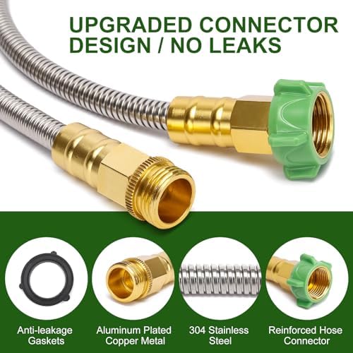 Garden Hose Metal 50 FT, Stainless Steel Hose, Water Hose with 10 Function Nozzle & Brass Nozzle, Lightweight, No Kink & Tangle, Easy to Use & Store, Heavy Duty Metal Hose for Yard and Lawn - Image 2