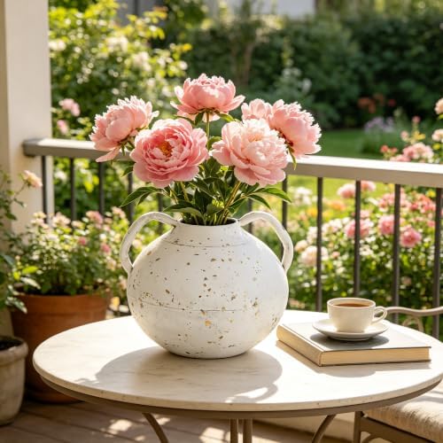 Vintage Flower Vase with Handle Rustic Distressed White Vase Farmhouse Decorative Jug Vase for Home, Living Room, Wedding, Shelf, Table Centerpiece Entryway Decor (White) by Unknown