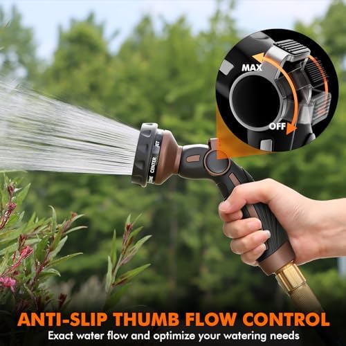 RESTMO Hose Nozzle with Easy Self-Lock Trigger, Heavy Duty Metal Water Hose Sprayer with 9 Spray Patterns and On/Off Valve, High Pressure | Thumb Flow Control, Ideal for Outdoor Lawn & Plant Watering - Image 3