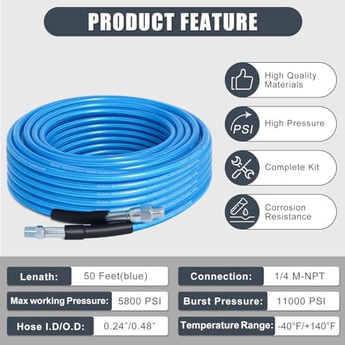 50FT 1/4-In Sewer Jetter Kit, 5800 PSI Pressure Washer Drain Cleaner Hose - Image 4