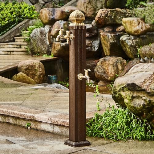 Outdoor Retro Post Faucet Freestanding Garden Hose Holder with Faucet & Spray Gun, Floor Mounted Water Tap Anti-Freezing Faucet Post for Garde(85cm/33.5in) - Image 2