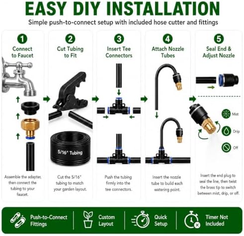 50FT 5/16" Garden Watering Kit with 16 Brass Nozzles - Image 4