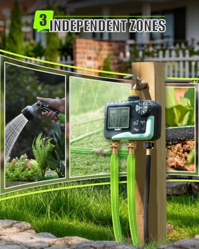 RAINPOINT 2027 V2 Upgrade 3 Zone Water Timer, Solid Brass Inlet & Outlet, IP65 Waterproof, 3 Independent Schedules, Rain Delay, Manual & Automatic Irrigation for Garden Yard Lawn Greenhouse - Image 3