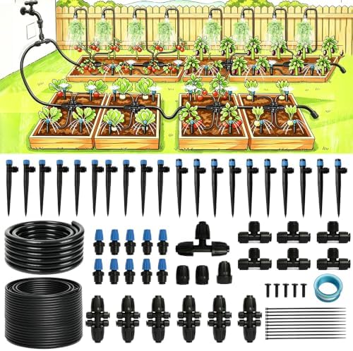 240FT Drip Irrigation System Kits, Quick-Connect Garden Watering System for Raised Bed, Potted Plants, Lawn, Greenhouse with 1/2 inch Hose 1/4 inch Tubing and Accessories by Unknown