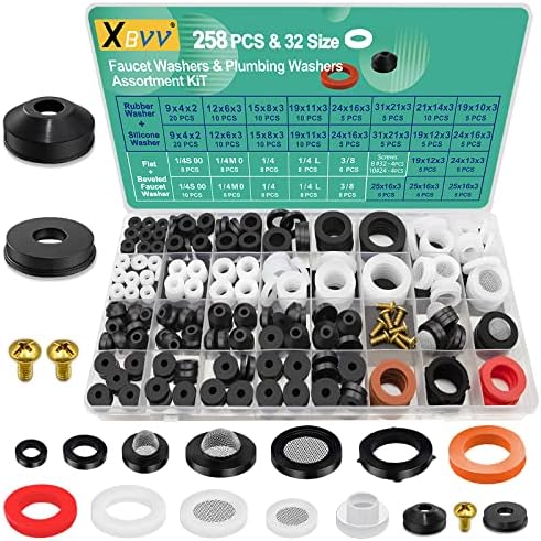 XBVV 4 Pack Silicone Grease and 32 Size 258 PC Faucet and Plumbing Rubber Washers Kit for Assorted Garden Hose Valve Spigot Splitter Outdoor Faucet Shower Gasket Repair - Image 2