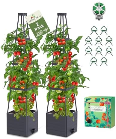 2-Pack Tomato Planter with Trellis, 57" Self-Watering Raised Garden Bed Planter Box, Tomato Cages for Indoor & Outdoor Climbing Plants, Vines, Vegetables, and Flowers (57x9.8x9.8IN) by MQHUAYU