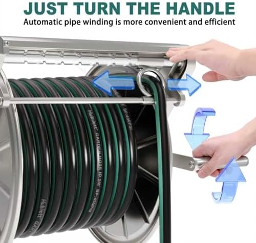 Stainless Steel Garden Hose Reel Heavy Duty, Wall Mount Water Hose Holder, 150 Feet of 5/8 Inch Hoses Capacity, Hose Reels with 5 ft Inlet Hose for Outside, Lawn, Yard, Garage - Image 3