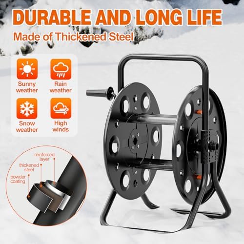 SPECILITE Metal Garden Hose Reel, Portable Outdoor Floor Stable Water Pipe Holder Freestanding, Holds 50-130 Ft of Hose Storage Capacity, UV Resistance, Hose Winder for Outside, Irrigation, Cleaning - Image 5