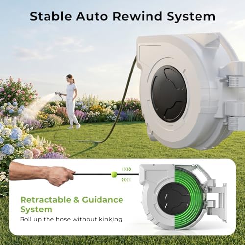Retractable Garden Hose Reel, 1/2 Inch x 155ft, Wall Mounted Hose Reel - Image 6