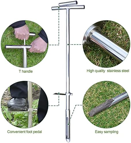 Soil Probe 40 Inch with 2 Bags, Soil Sample Probe with Ejector for Lawn House Plants, T-Handle Soil Sampler Probe Rod with Pedal, Stainless Steel Soil Test Kits Tool for Soil Sampling - Image 3