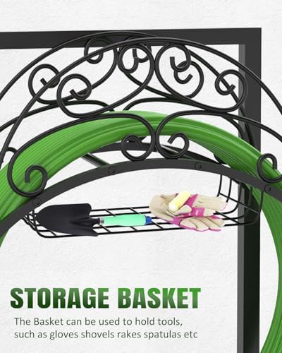 Breeze Touch Garden Hose Holder Freestanding with Basket, Heavy Duty Outdoor Hose Stand, Metal Rack for Yard, Durable Water Hose Storage for outside, Compact Organizer for Garden Use - Image 3