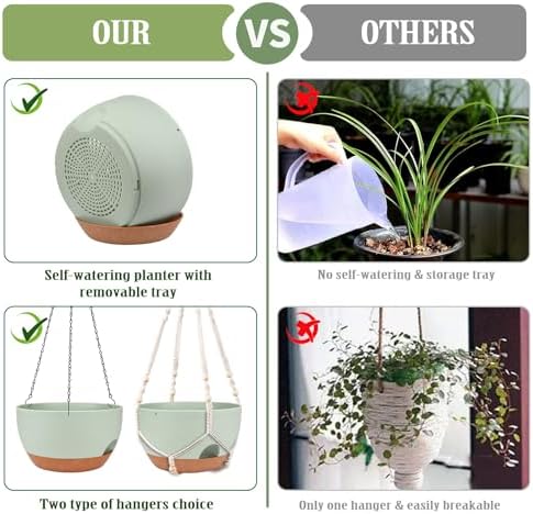 2 Pack 12 Inch Self Watering Hanging Planters for Indoor Outdoor Plants - Image 4