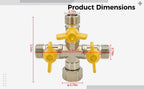Heavy-Duty Cross Brass Garden Hose Splitter, 4-Way Manifold with Shut-Off Valves, Corrosion-Resistant Nickel Plated, Full Port Design, 4-Port Water/Air/Oil Distributor, 3.5 x 3.9 in / 9 x 9.9 cm - Image 6