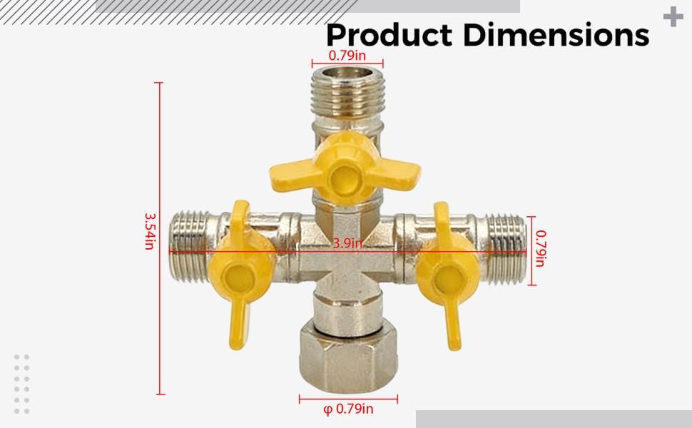 4-Way Cross Brass Garden Hose Splitter, Heavy-Duty Nickel Plated Manifold with Shut-Off Valves, Full Port Design, 3.5 x 3.9 in for Water Air Oil - Image 4