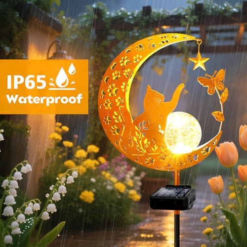 Solar Garden Lights Waterproof, Gift for Women Mom Grandma Wife Daughter, Cat Pathway Stake Lights, Glass Globe with Moon Cat Decor, Outdoor Decor Lights for Walkway Yard Lawn Patio Courtyard Garden - Image 2