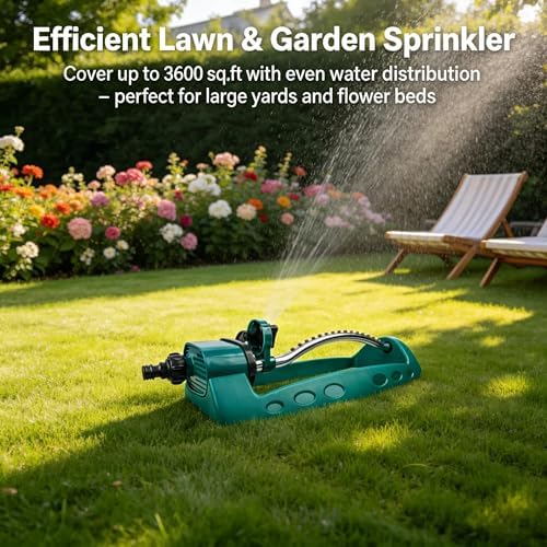 Osillating Lawn Sprinkler, 360° Automatic Rotating Garden Water Sprinkler for Yard Lawn Vegetable Garden Patio Irrigation(30m) - Image 3