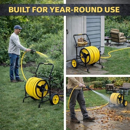 Hose Reel Cart, Hold Up to 300 ft of 5/8'', Garden Hose Cart with 2 Wheels, Heavy Duty Freestanding Water Hose Reels for Outside Garden Lawn Yard Outdoor (300ft Hose Capacity) - Image 4