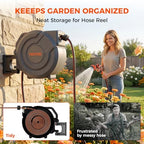 New Retractable Garden Hose Reel 150 ft x 1/2 inch 9 Sprayer Nozzle Automatic Slow Return Any Length Lock Heavy Duty Wall-Mounted Hose Reels for Outside 180° Swivel UV Resistant - Image 3