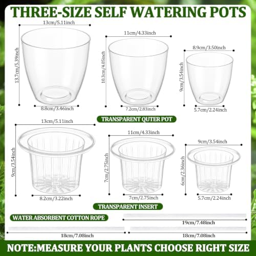 Self Watering Plant Pots, 3.5''/4.3''/5.1'', Transparent, 24 Pcs - Image 2