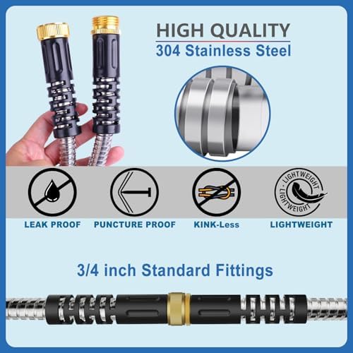 10ft Metal Garden Hose, Water Lead-in Hose Extension, Stainless Steel Hose Extension Adapter for Hose Reel/RV, Drinking RV Water Hose, Reel Extender for Yard, Female to Female, Durable (Pack of 2) - Image 5
