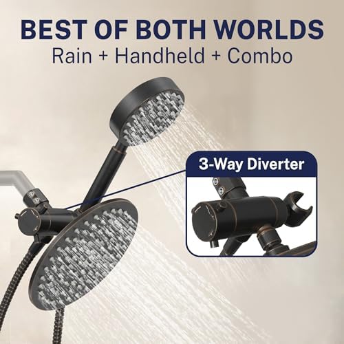 HammerHead Showers® Solid Metal Dual Shower Head Combo – OIL RUBBED BRONZE – 8 Inch Rainfall High Flow Shower Head & Handheld Shower Head High Pressure with Hose 6ft - Hotel-Like Double Shower Heads - Image 3