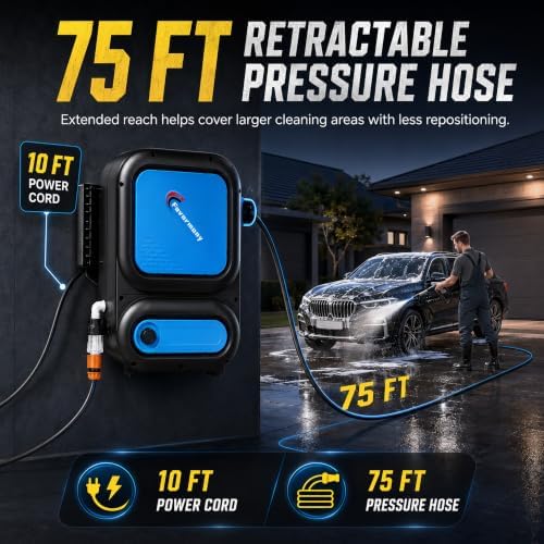 Wall Mount Sprayer Washer Electric Cleaning Tools, 75ft Hose & 10ft Cord - Image 2