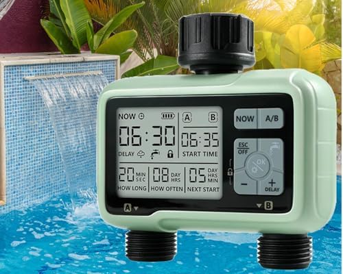 LABART Digital Water Timer 2 Zone for Garden Farming Plants Hose Faucet Outlet Programmable Home Irrigation Taps System Controller Flow with Child Lock Mode Auto & Manual Off Rain Delay by LABART
